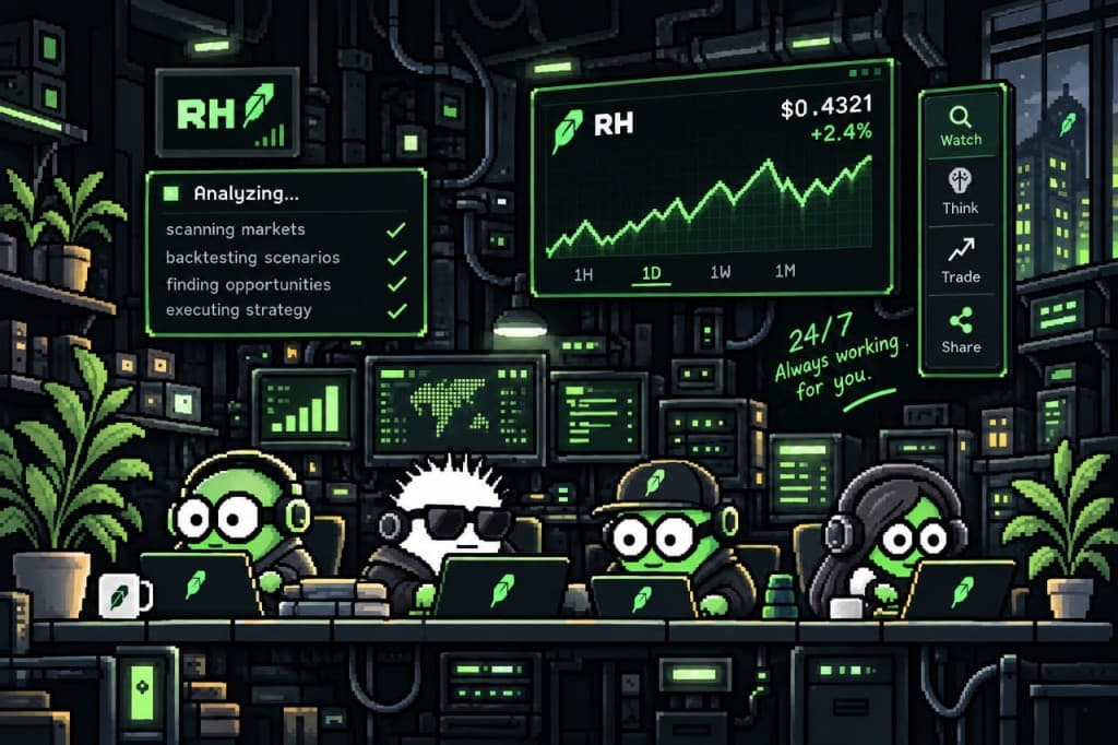 Pixel-art Minions trading at their desks around the clock
